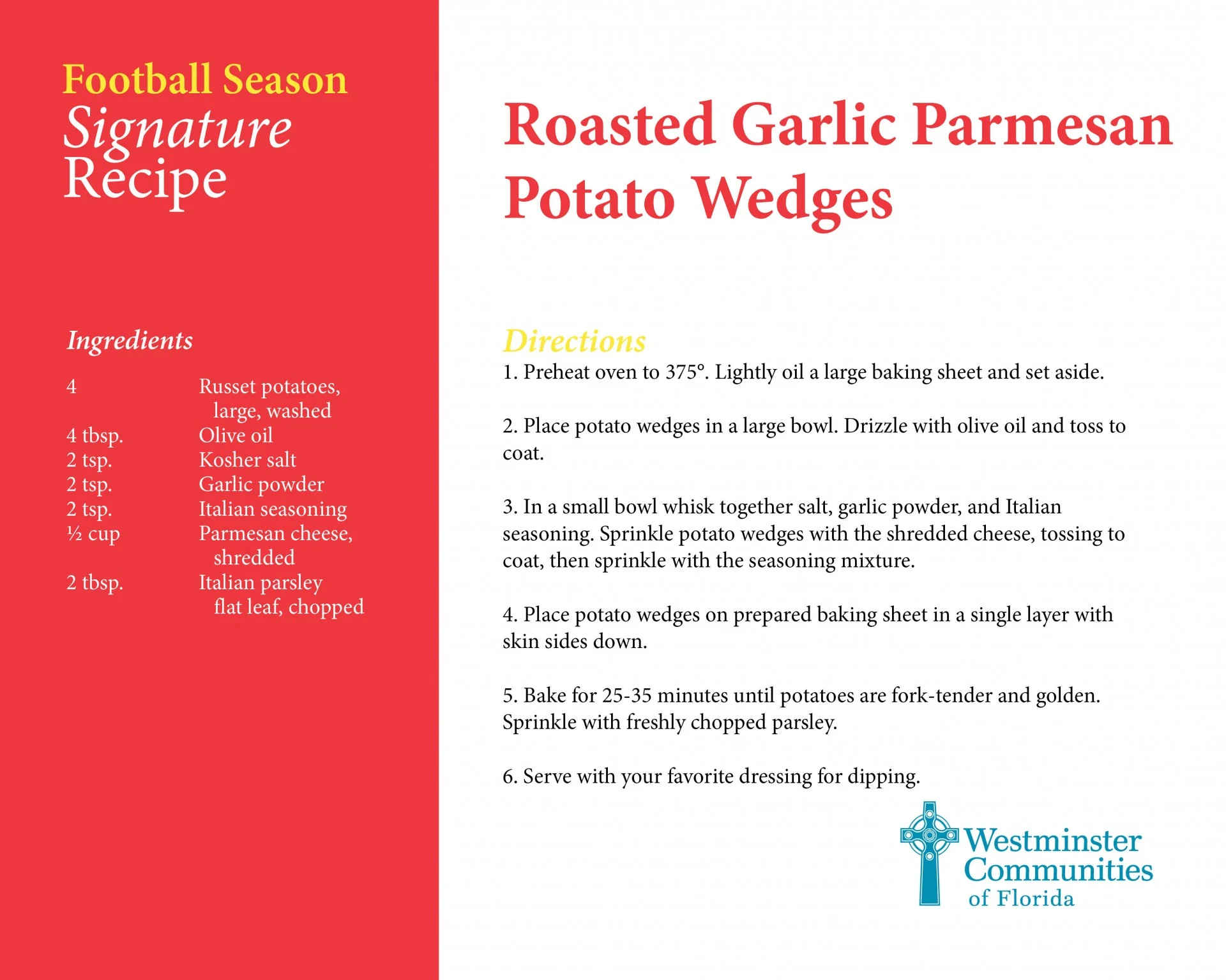 Our Signature Roasted Garlic Parmesan Potato Wedges
